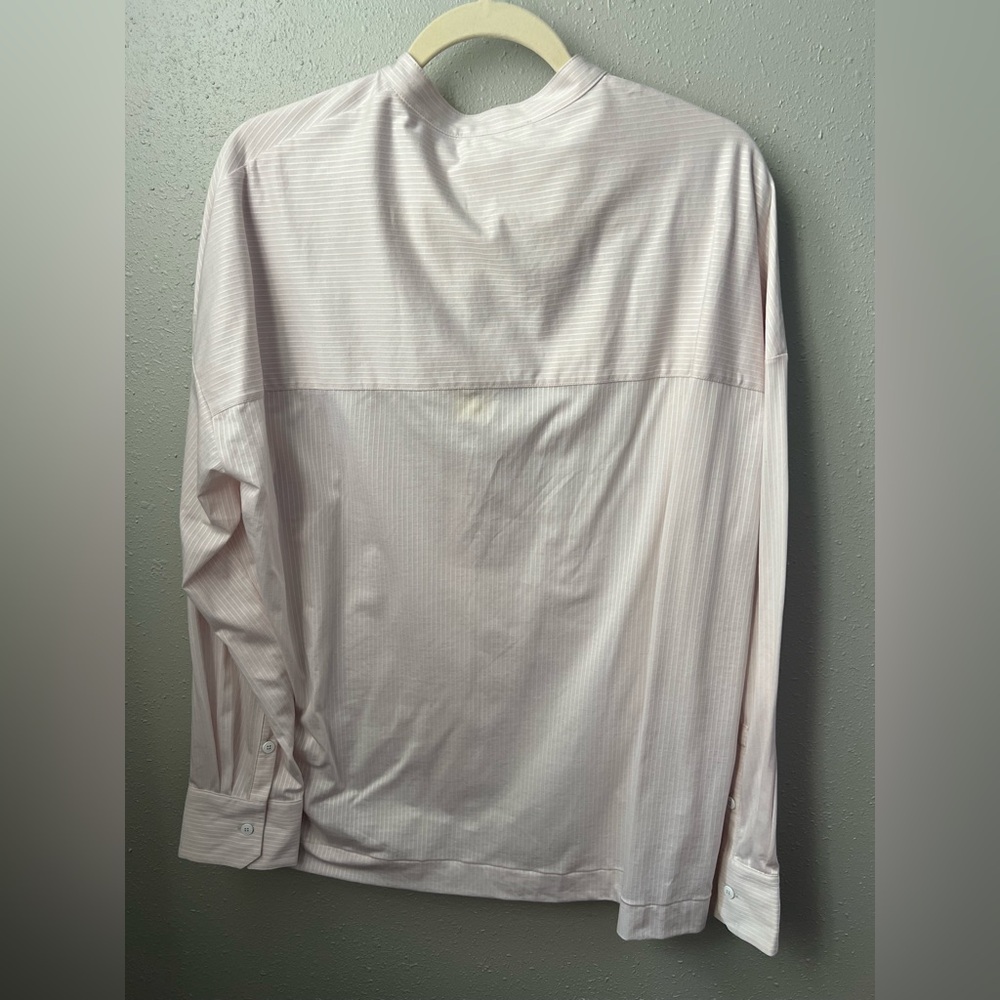 Max Mara Light Pink Edmea Button Down Blouse Striped Mandarin Collar New - Picture 3 of 8